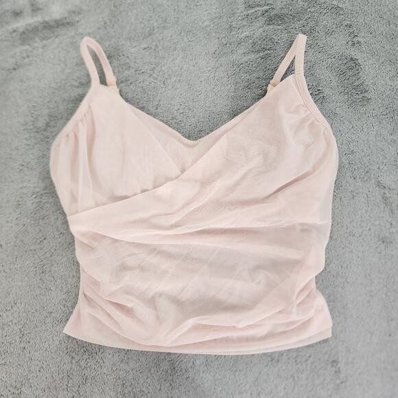 Fabletics Top Womens S Pink Ren Midi Bra Camisole Mesh Overlay Sports Workout - Picture 1 of 8